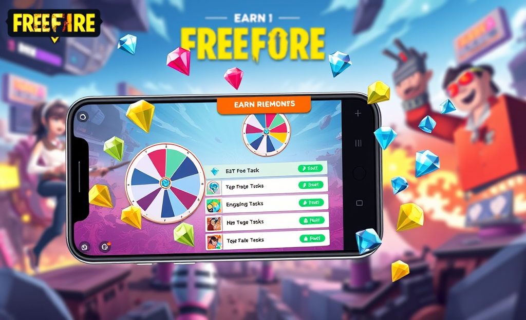 A gamer using a reward app to earn diamonds in Free Fire.