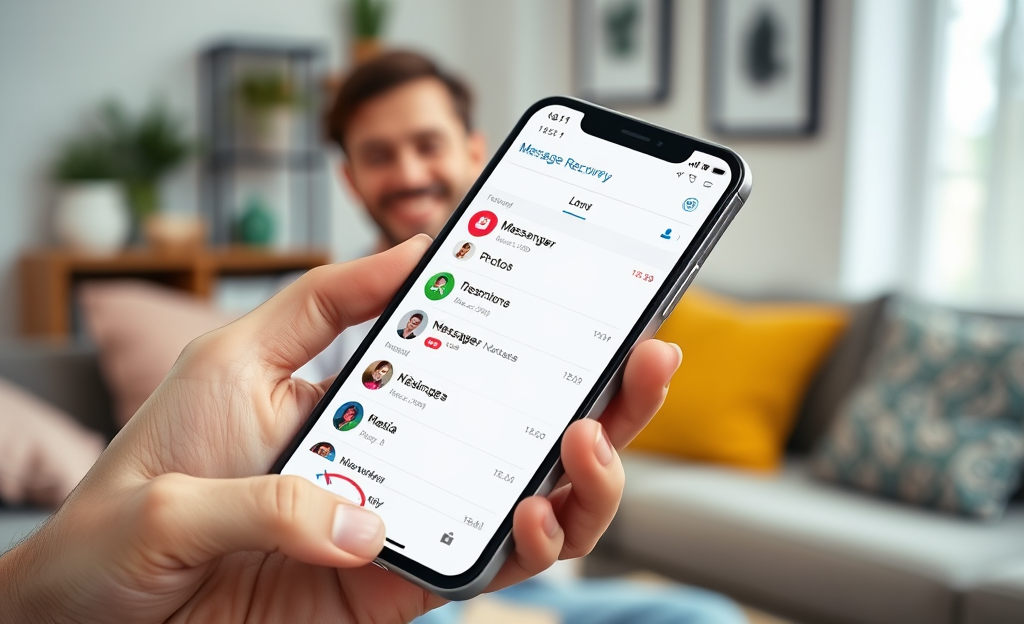 An app interface showcasing the message recovery process for retrieving lost Messenger messages.