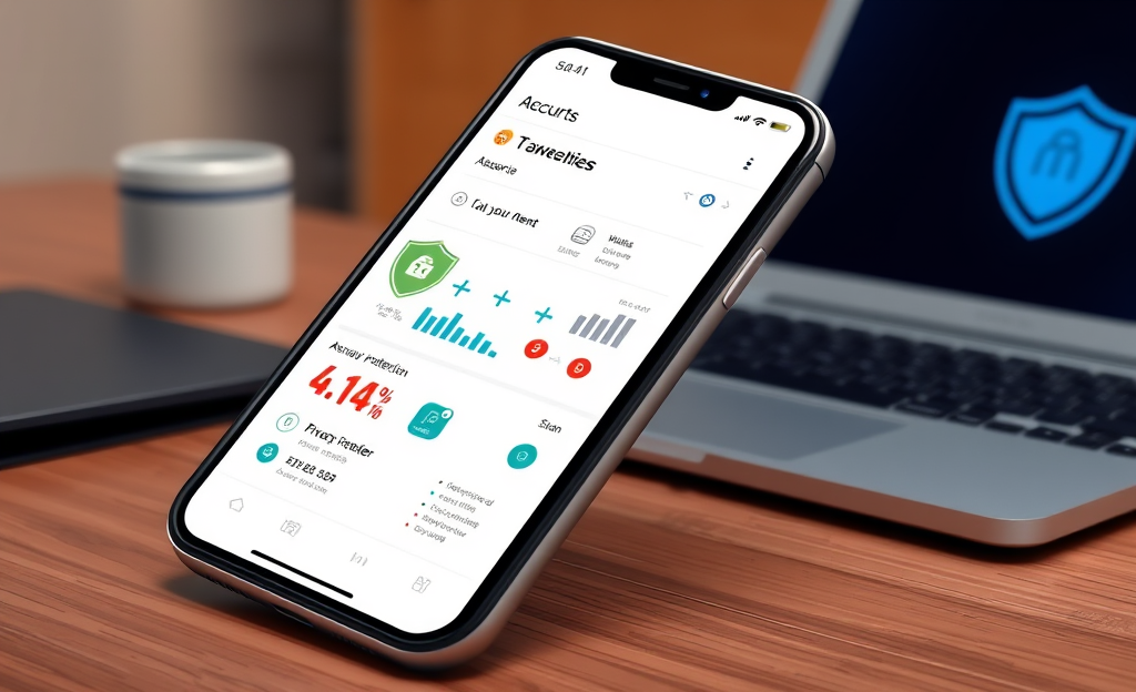 Mobile antivirus app dashboard displaying security report and malware protection features.