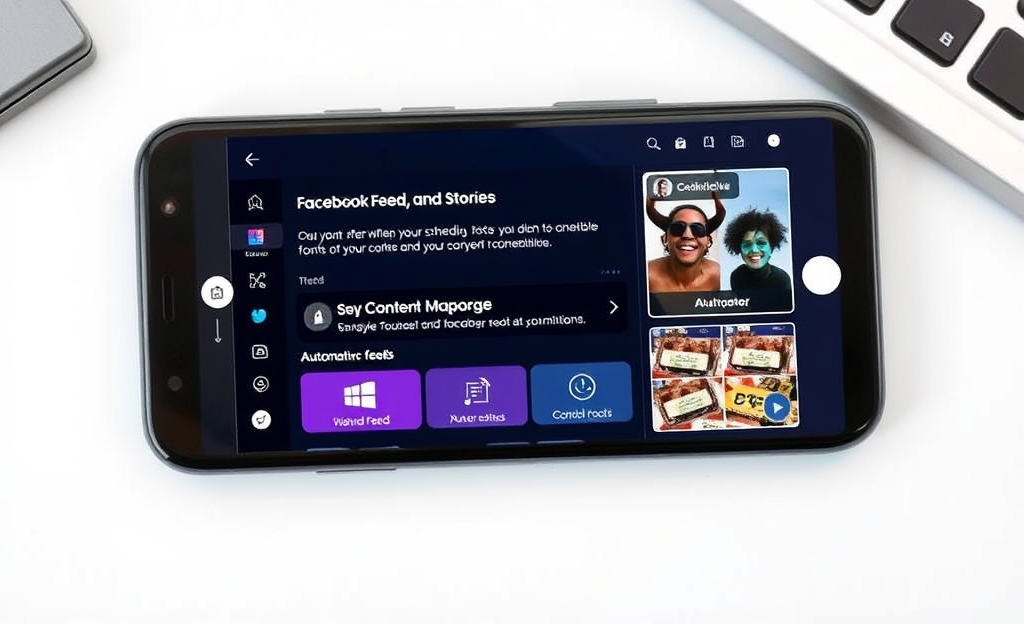 A visual representation of an app interface optimizing Facebook feed and stories.