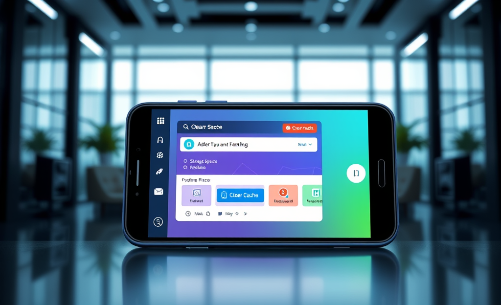 An app interface showcasing optimization features for Facebook, highlighting cache clearing functionality.