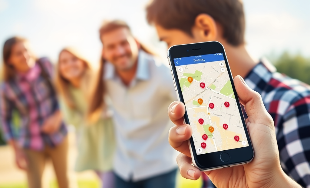 A smartphone displaying a mapping app for real-time phone tracking.