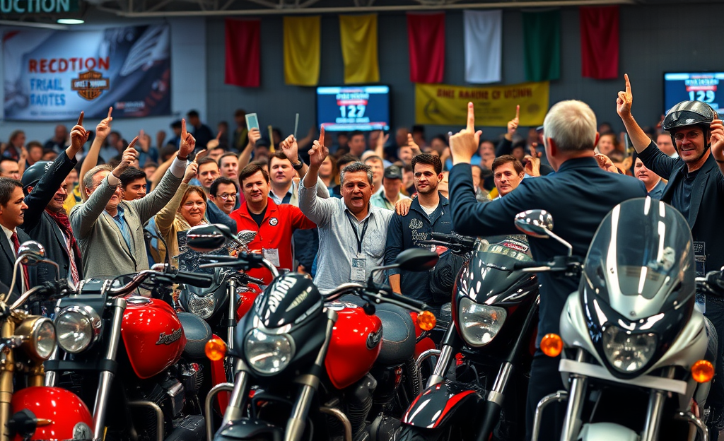 A selection of used motorcycles available at an economic auction.
