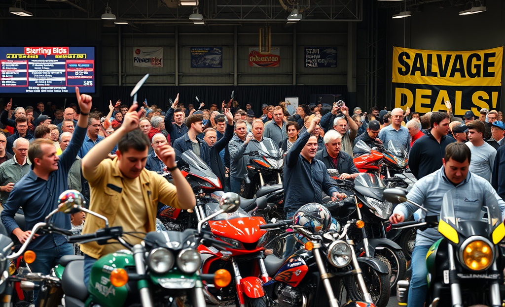 A selection of auction motorcycles available for bidding.