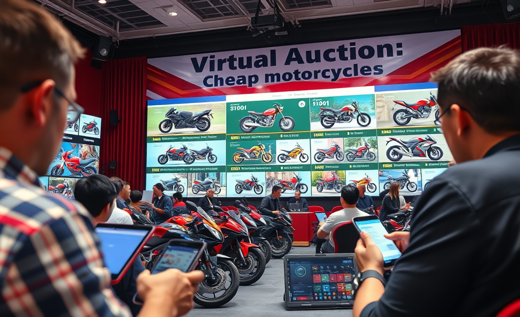 A person bidding in a virtual auction for cheap motorcycles.