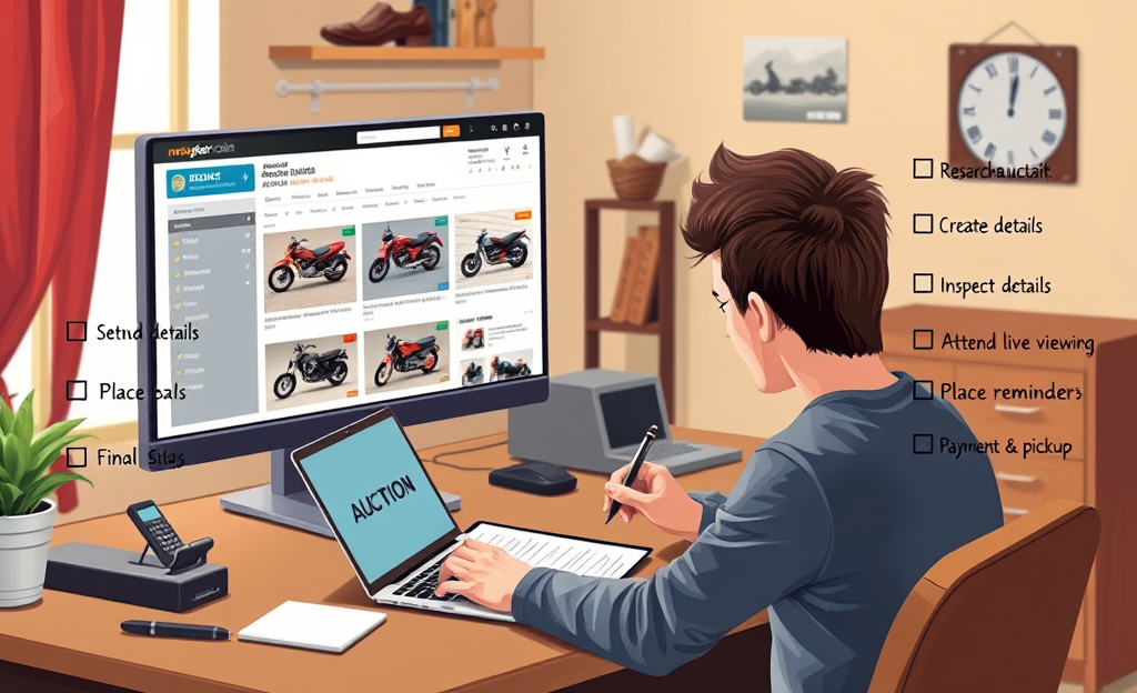 An overview of motorcycles available at online auctions, highlighting the process of buying cheap bikes step by step.