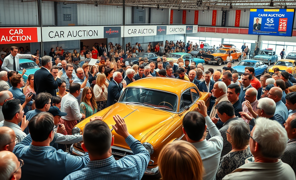 A person bidding at a car auction, focused on winning the best deal.