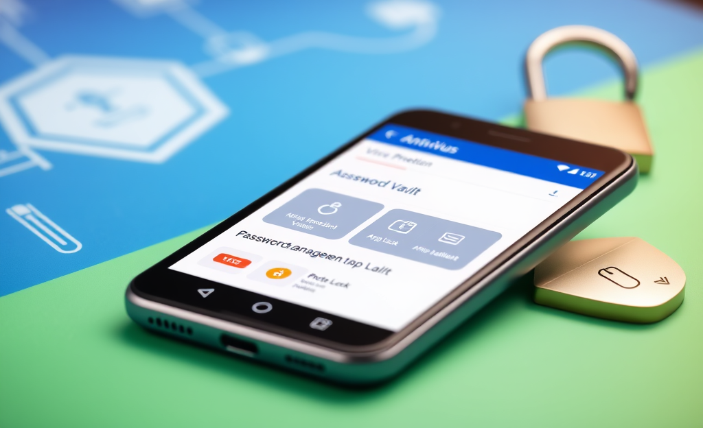 Mobile antivirus app with password vault for secure online safety.