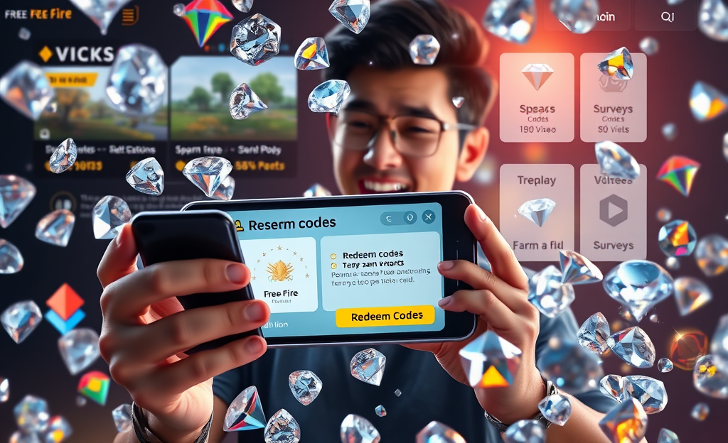 A guide on earning diamonds quickly in Free Fire through redeem codes and events.