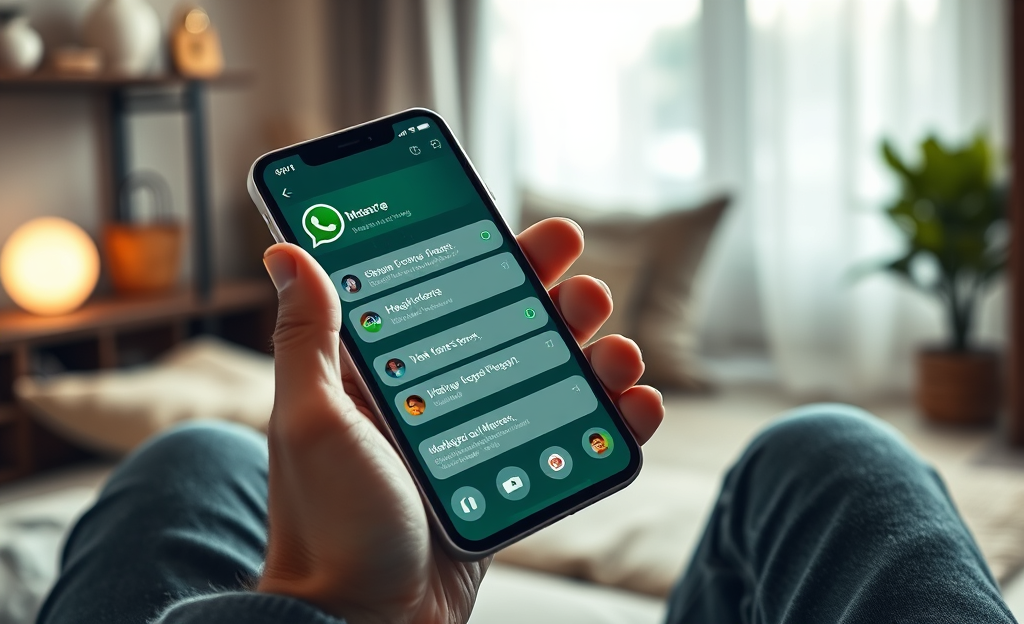 An app interface showing WhatsApp chat messages being accessed securely from another phone.