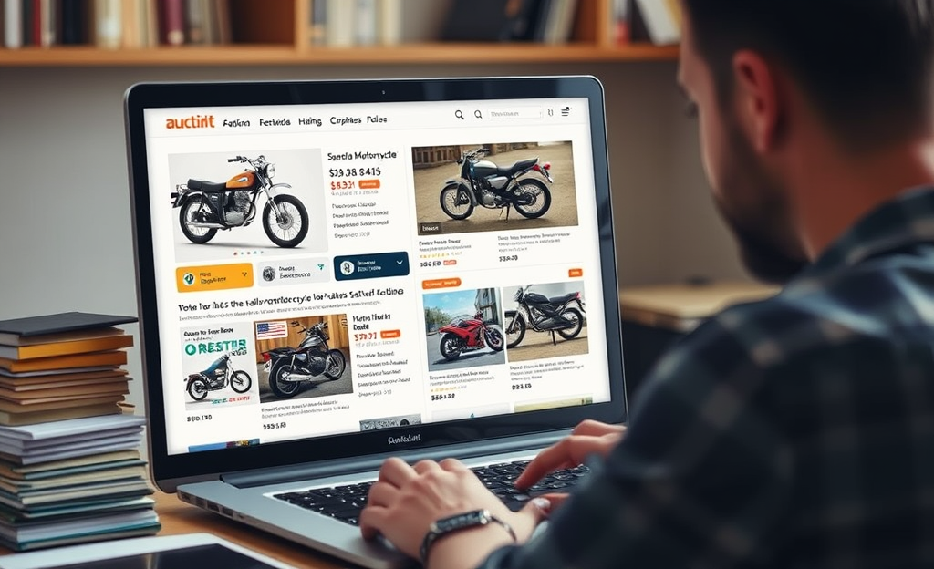 A collection of economical motorcycles available for online auction.