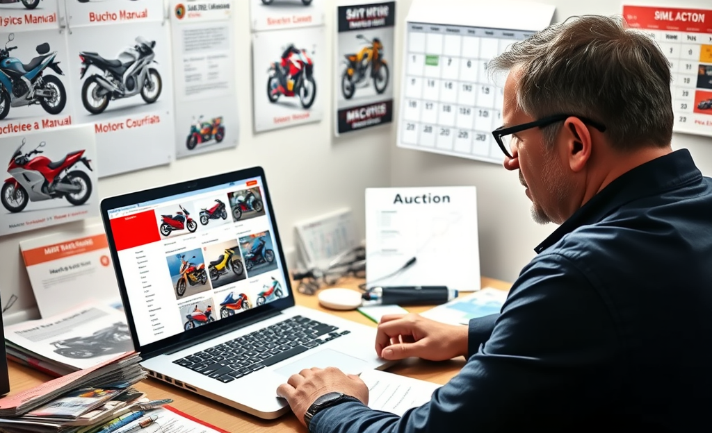 A person bidding on a motorcycle during an online auction.