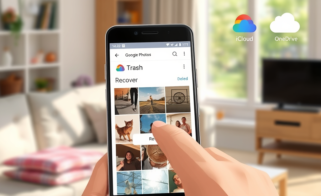 A person recovering deleted photos on their device