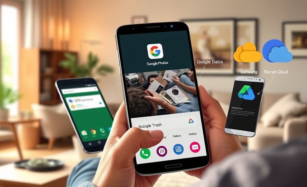 An illustration showing different methods to recover deleted photos from Android devices.
