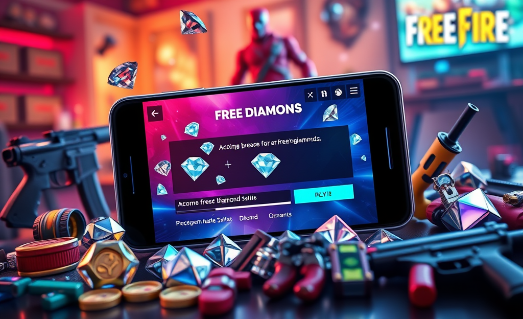 Image showcasing an app that generates free diamonds for Free Fire players.