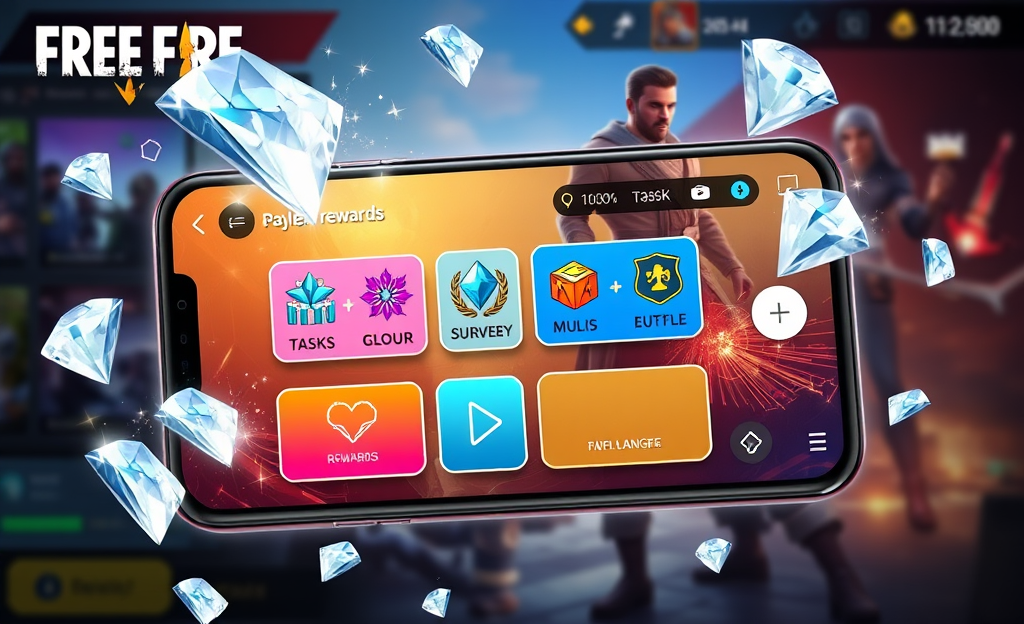 A player using an app to earn diamonds in Free Fire