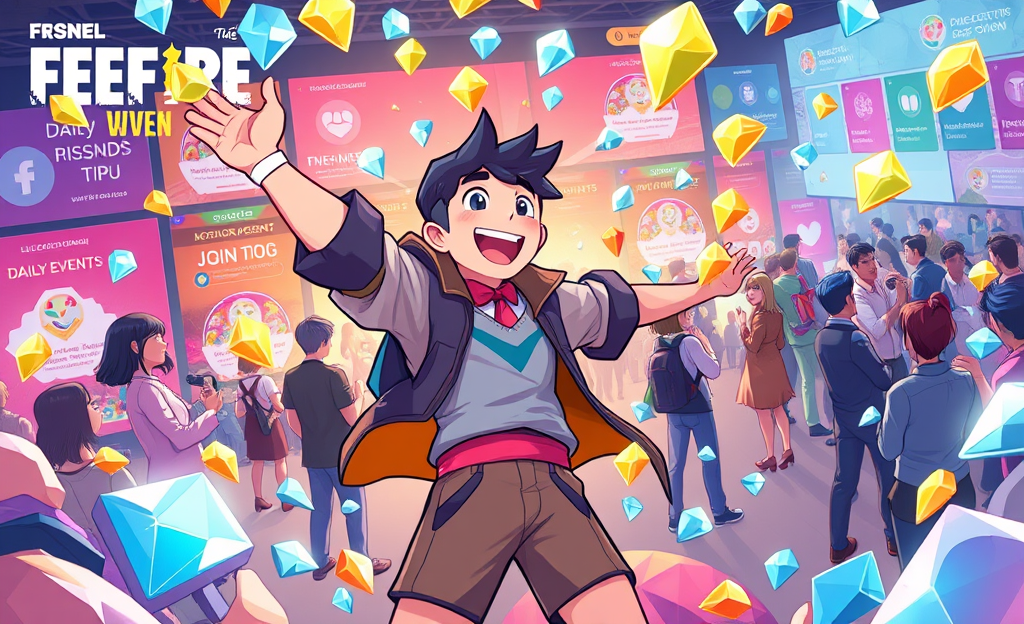 A player in Free Fire excited about receiving diamonds through daily rewards and events.