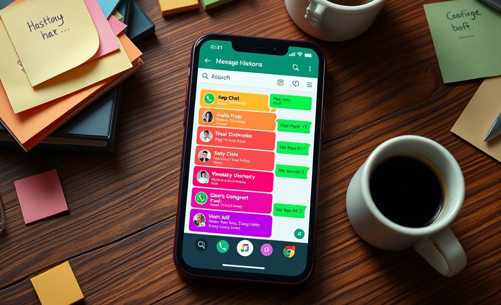 A user exploring WhatsApp conversations through a dynamic app interface.