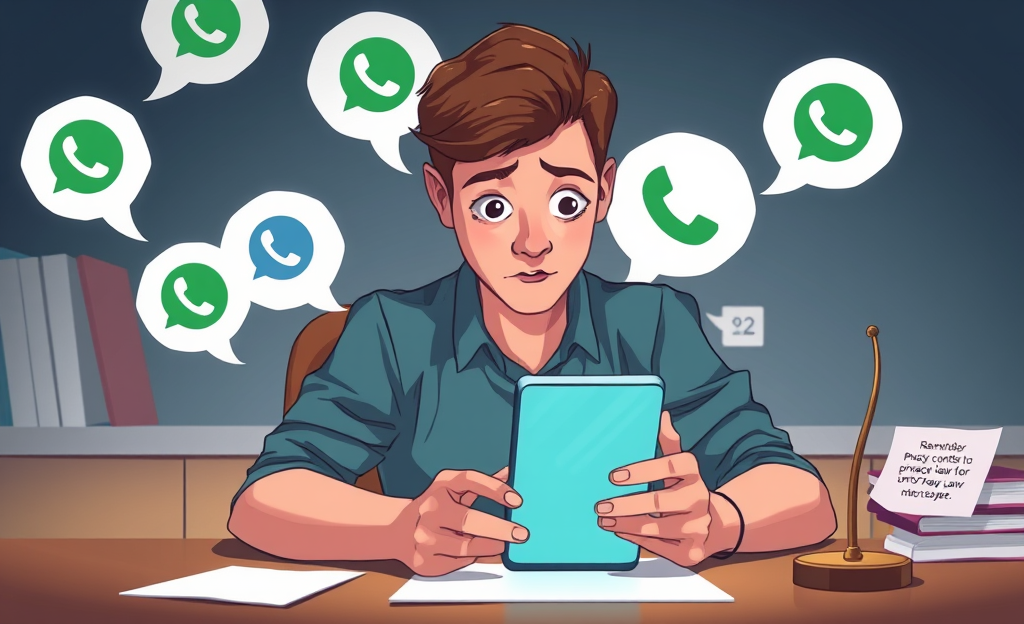 A person analyzing WhatsApp conversations on a smartphone.