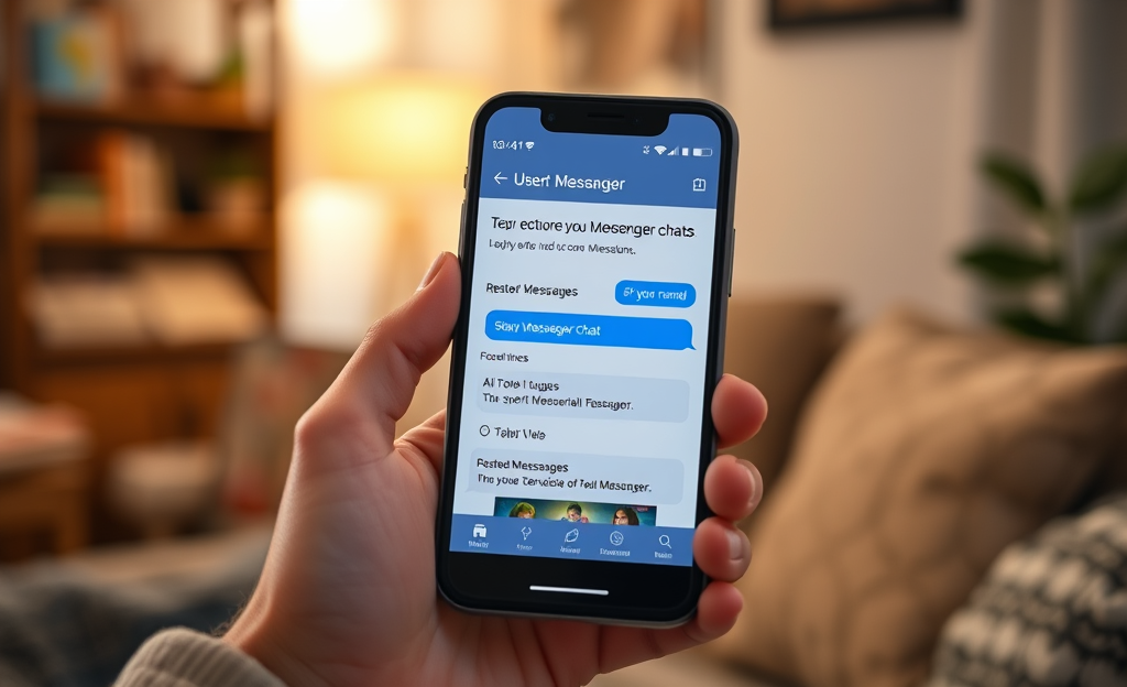 An app interface showcasing the restoration of deleted Messenger chats, emphasizing user-friendly functionalities.