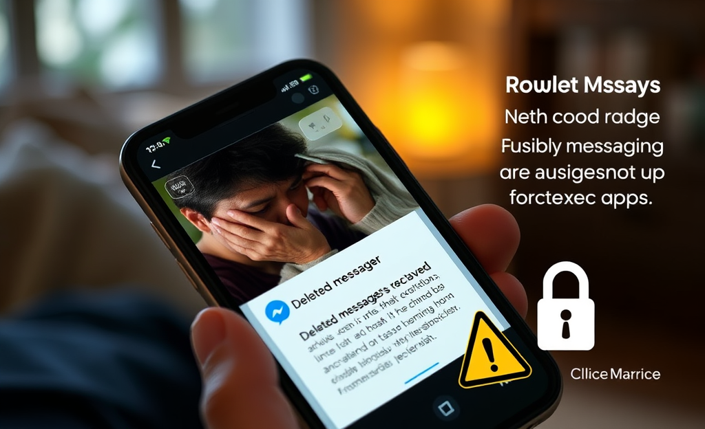 A phone displaying the Messenger app with a focus on retrieving deleted messages.