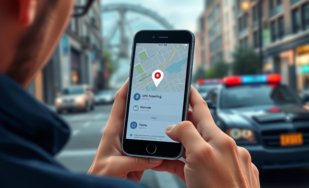 An app interface showing GPS tracking for stolen cell phones.