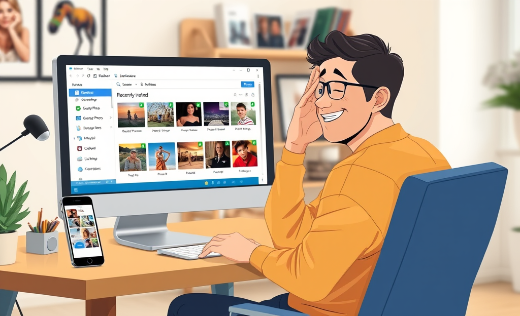 A person recovering deleted photos on a device