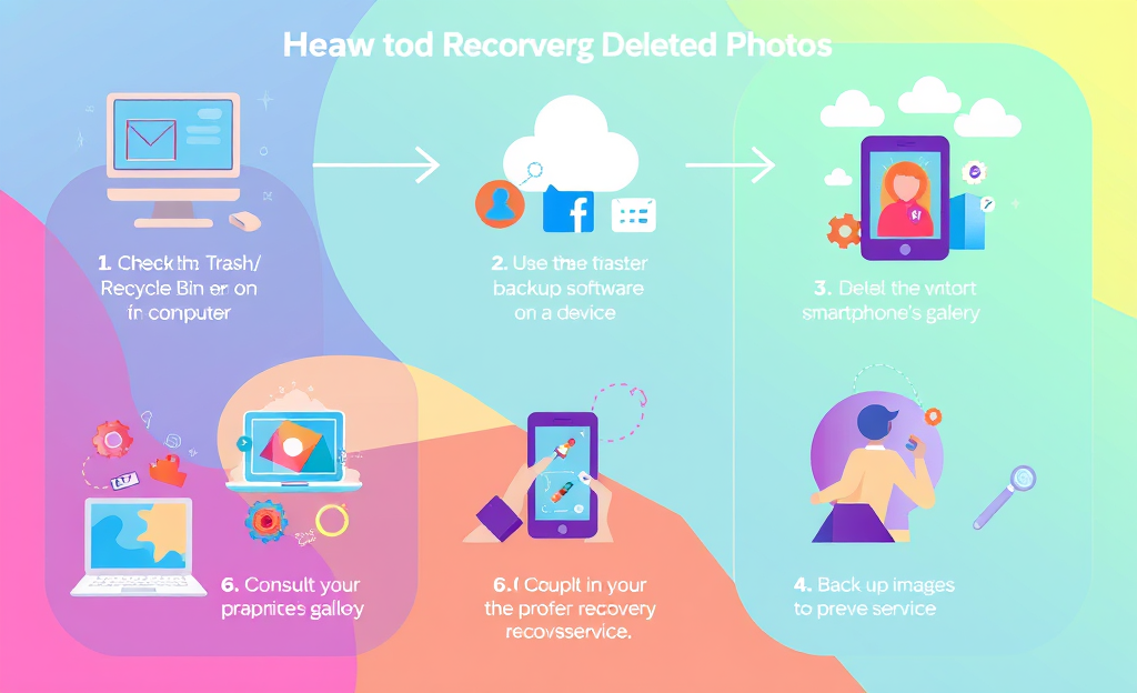 A person recovering deleted photos from a device using various methods.