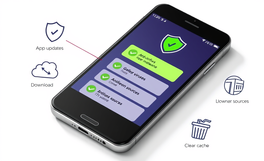 Image illustrating steps to clean your phone from viruses and malware.