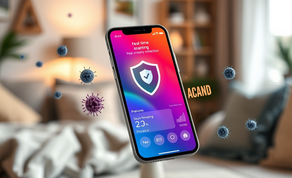 A mobile device displaying the interface of a free antivirus app.