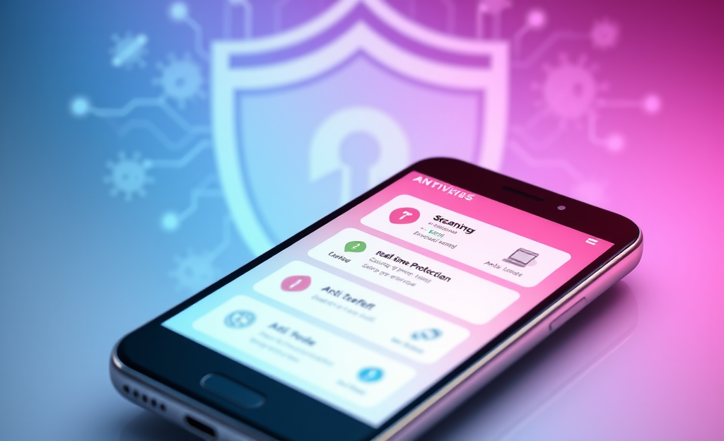 A representation of a mobile device secured with antivirus software.