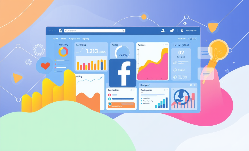 An image showcasing the Facebook optimization app interface with analytics and engagement metrics.