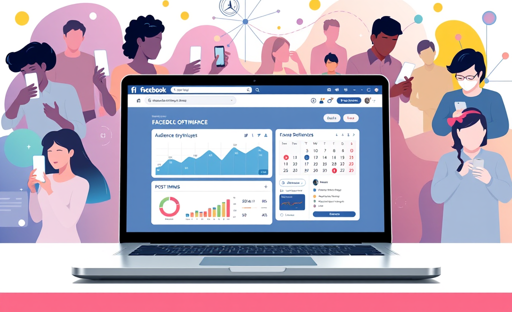 Image showcasing the features of an optimization app for enhancing Facebook engagement.