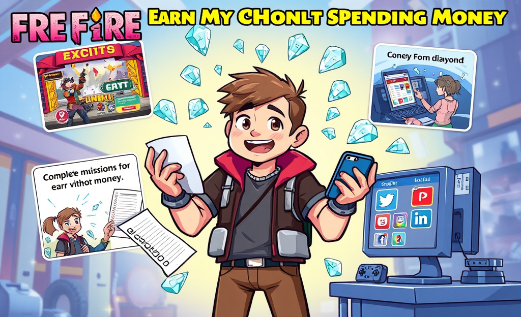 A player earning free diamonds in Free Fire through events and missions.