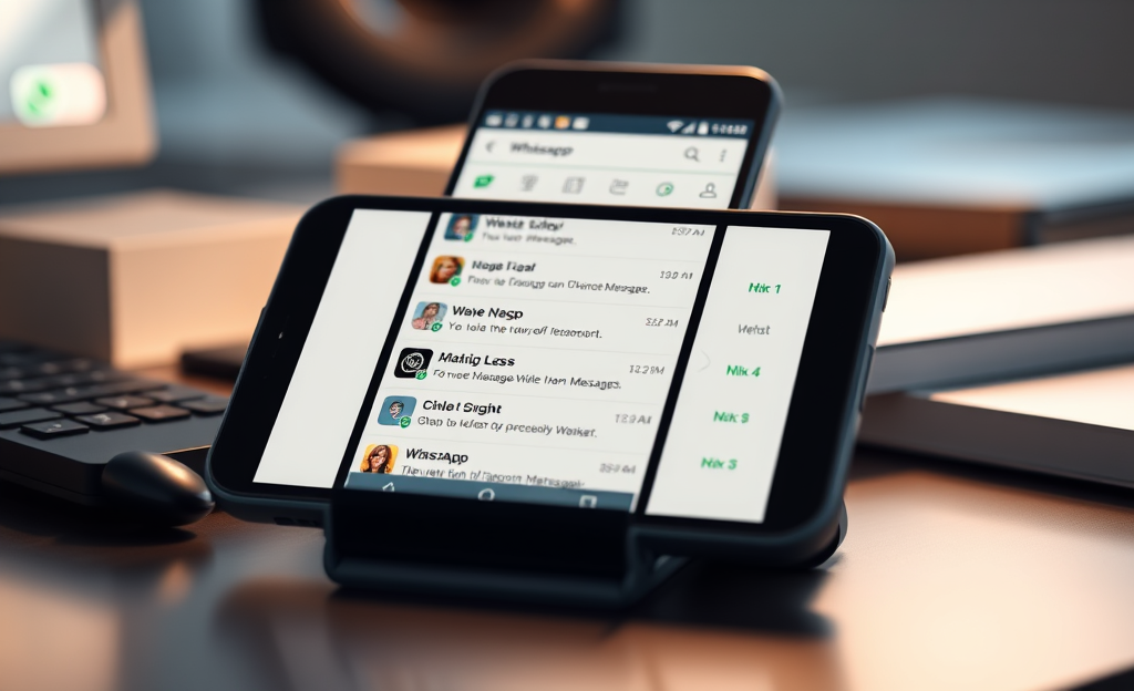 User engaging with an app to read WhatsApp conversations on a smartphone.