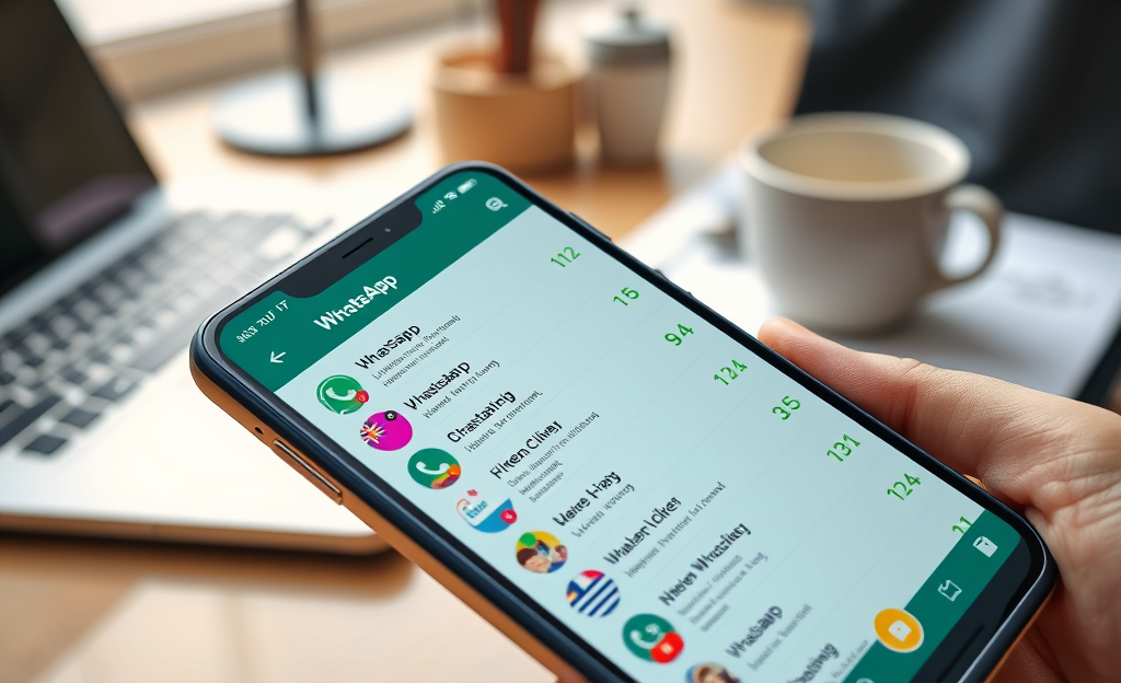A user navigating the WhatsApp Tracker app on a smartphone, showcasing features to manage conversations.