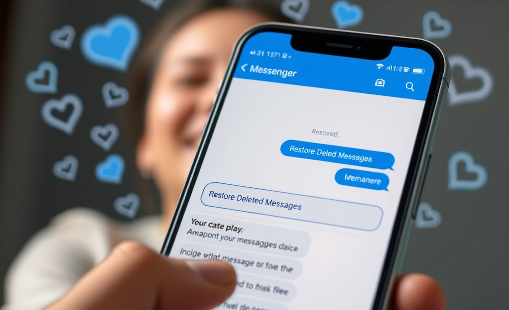 A smartphone displaying the app interface for restoring deleted messages from Messenger.