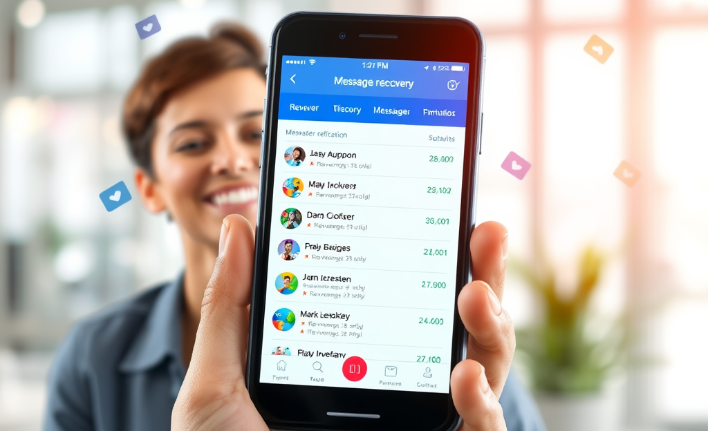 An illustration of a smartphone displaying a Messenger app with recovered messages.