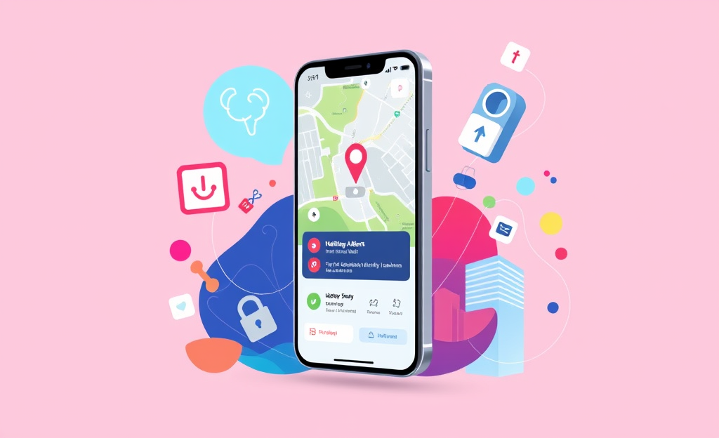 A representation of a mobile app designed for tracking cell phone locations.