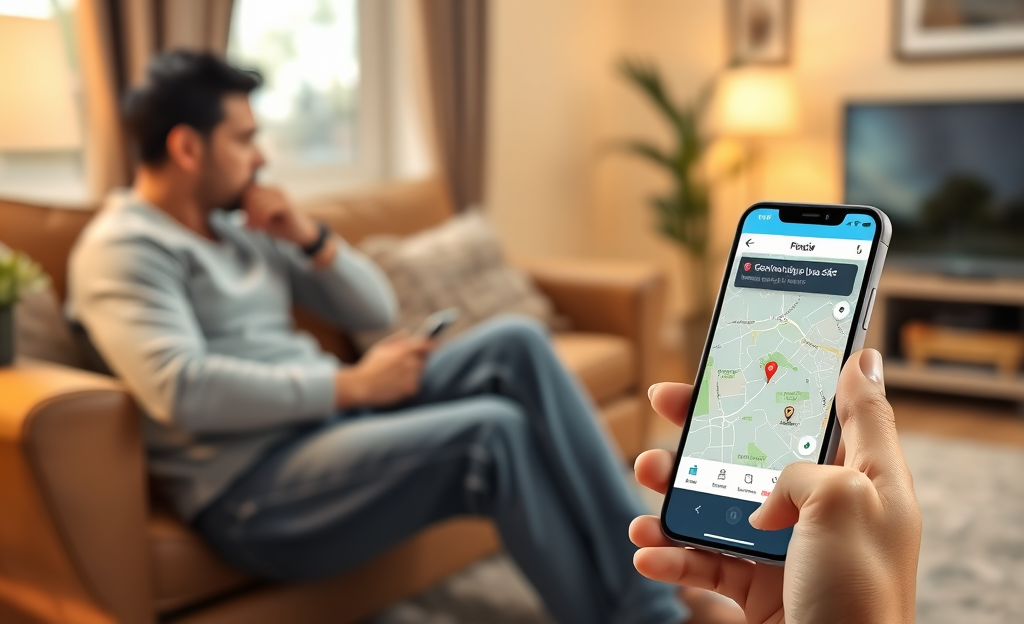 A person using a mobile app to track their cell phone location.