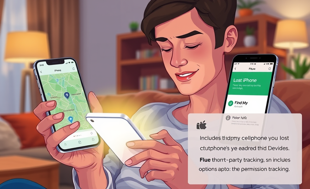Person using a cellphone tracking app to locate a device.