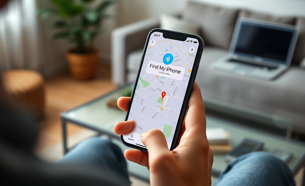 A person using a smartphone to locate their lost cell phone.