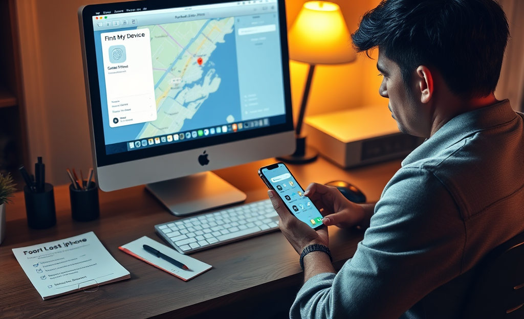 A person using a phone tracking app on their smartphone to locate a lost cell phone.