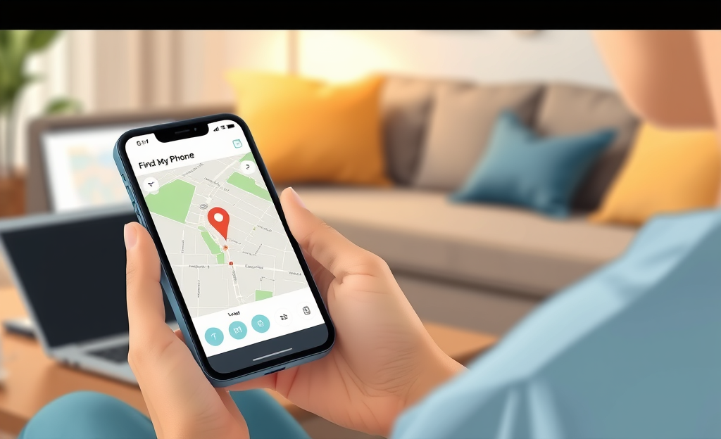 A person using a smartphone to track a lost device