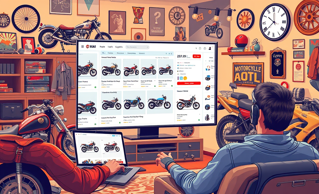A vibrant online motorcycle auction platform showcasing various motorcycles ready for bidding.
