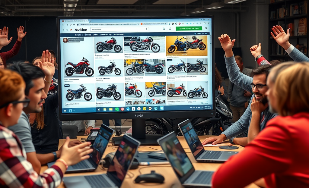 A variety of motorcycles available at a cheap auction, showcasing both repairable and salvage options.