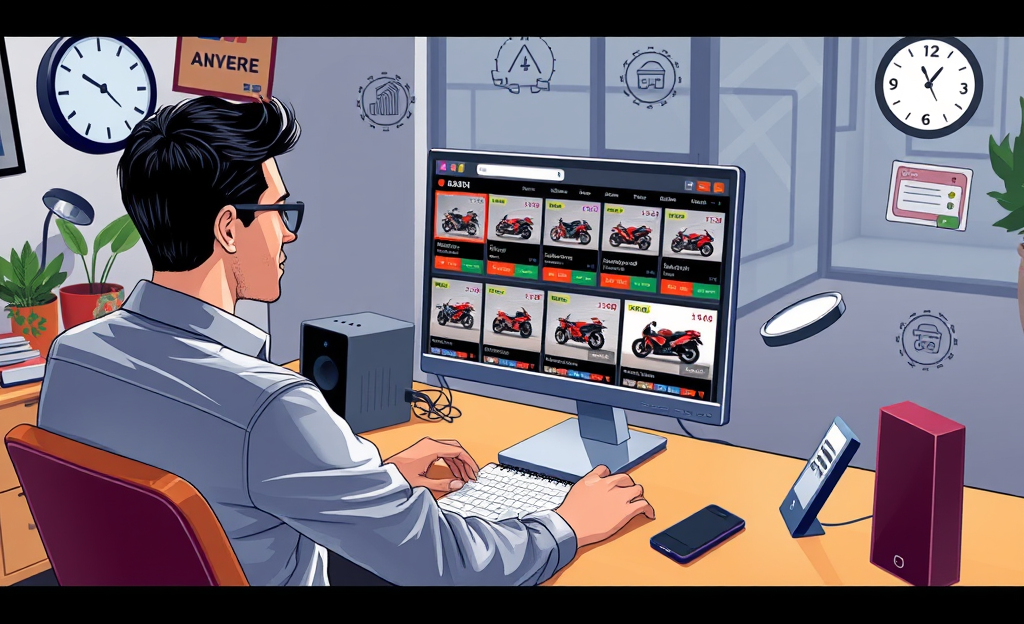 An illustration of various motorcycles available at online auctions.