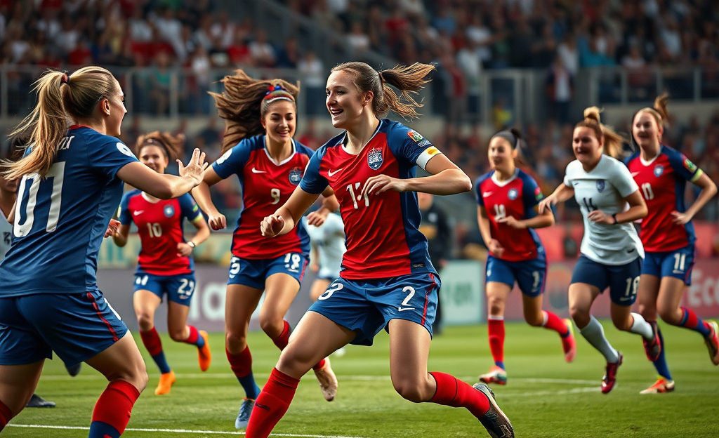 France's women's football team celebrating their victory over England in EURO 2025.
