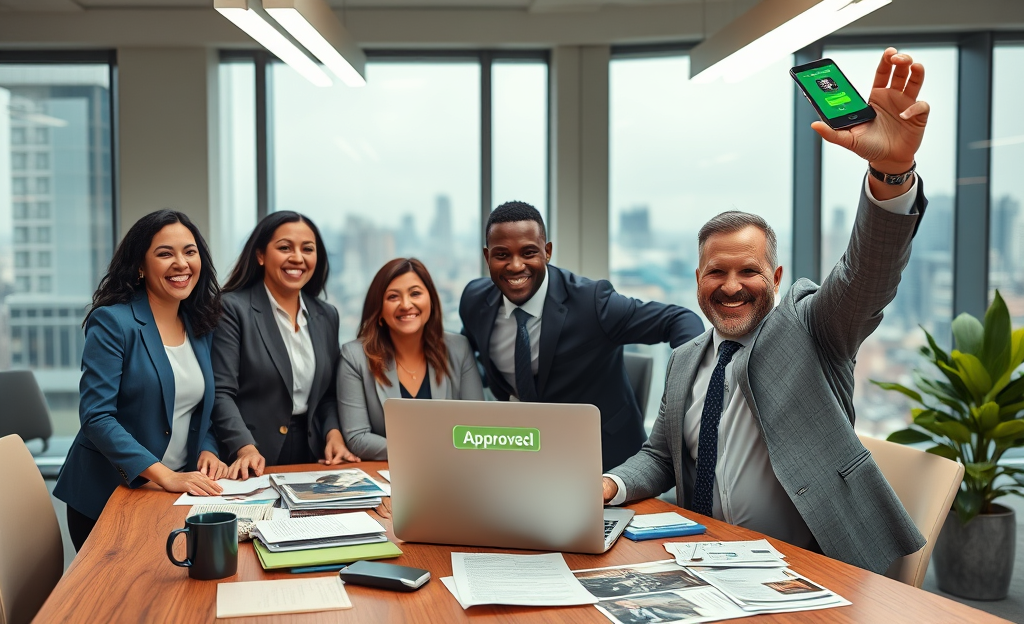 A person receiving instant loan approval online with a laptop.