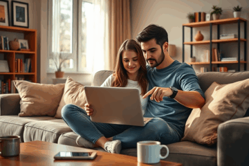 A person applying for a loan from home using a laptop.